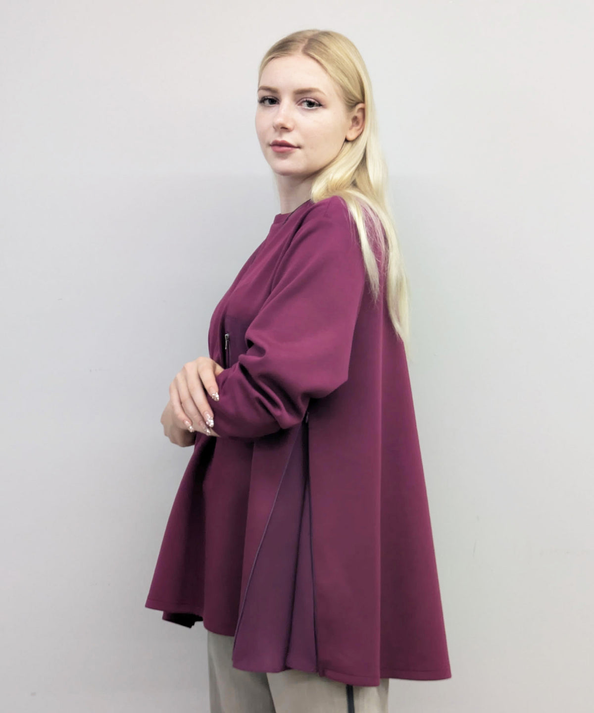 【26AW】脇マチシフォン切替 ジップポケット付きチュニック（品番：0260189）